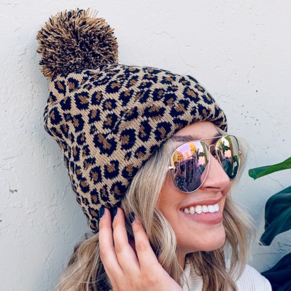 Accessories - Simply Spotted Leopard Print Pom Pom Beanie